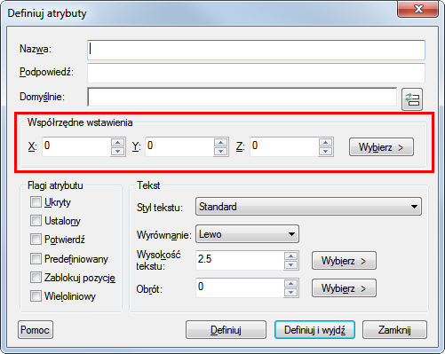 Definicja polozenia atrybutu