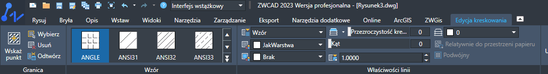 edycja kreskowania zwcad