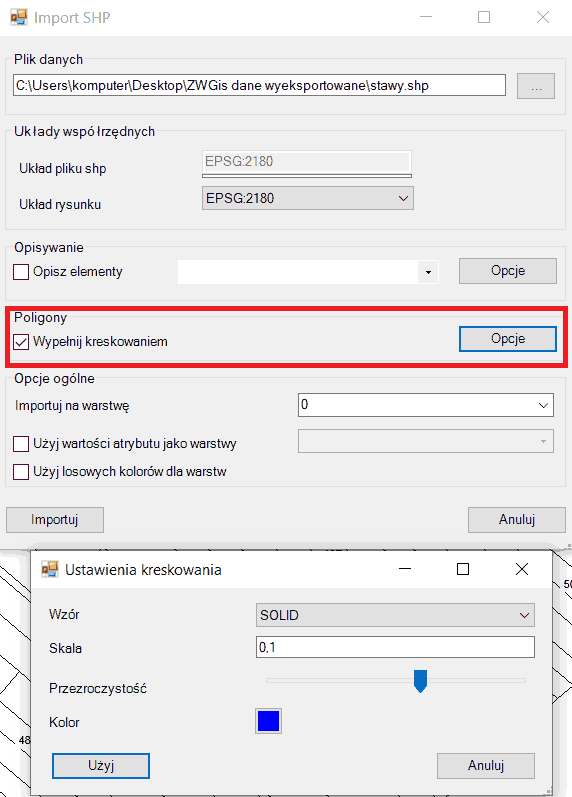 imprt SHP wypełnij kreskowaniem