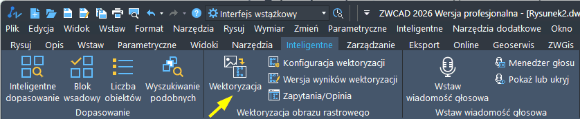 Wstążka z poleceniem do wektoryzacji rastrów menu programu cad z wektoryzacja