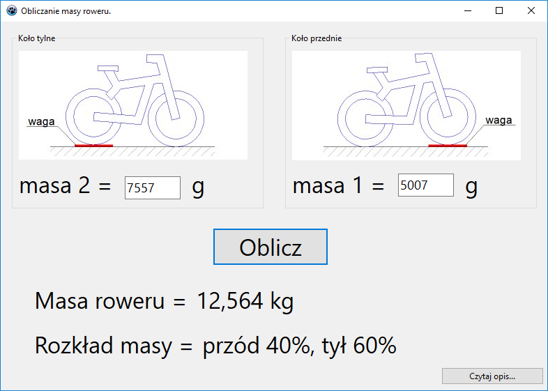 program do obliczania masy roweru