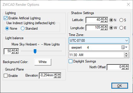 opcje renderingu w zwcad