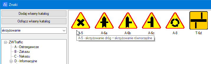 filtr wyszukiwania znakow drogowych