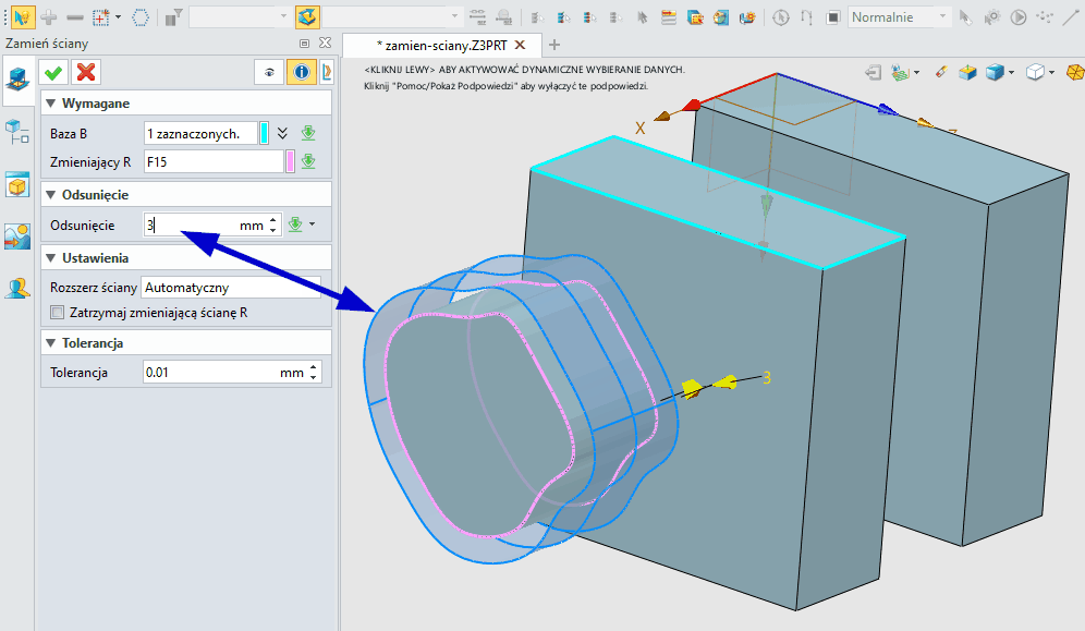 odsuniecie zamiany scian zw3d