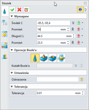 opcje tworzenia stozka zw3d