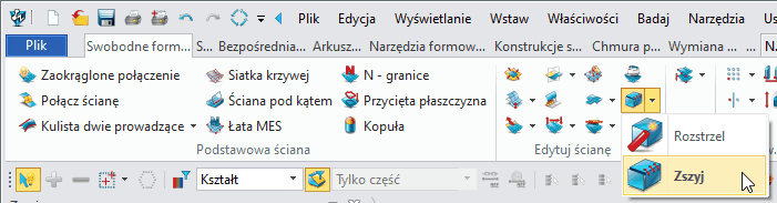 szycie powierzchni zw3d menu