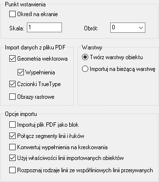 opcje do importu plikow pdf