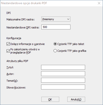 opcje drukarki PDF