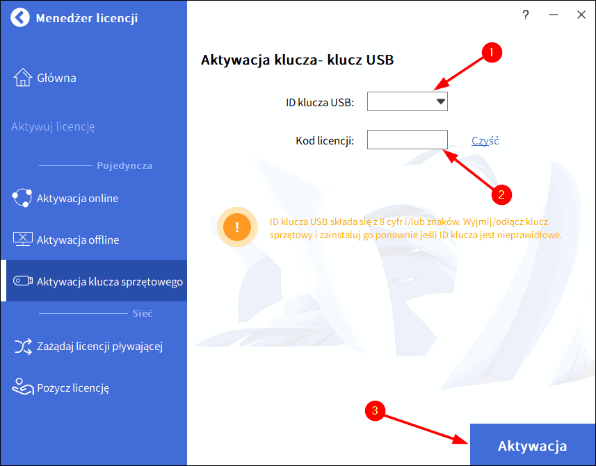 aktywacja klucza sprzetowego