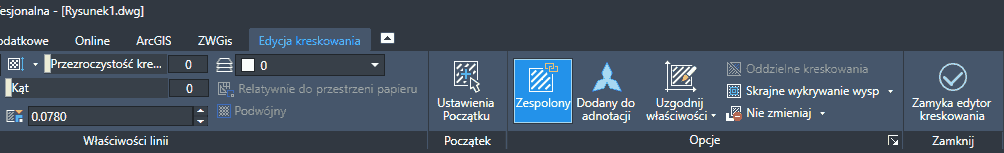 menu kreskowania w zwcad