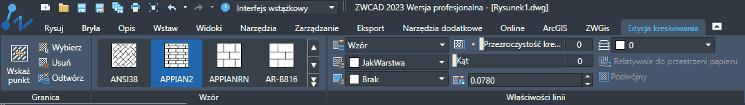 pasek kreskowania zwcad