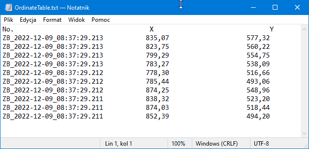 wspolrzedne wyeksportowane do pliku txt