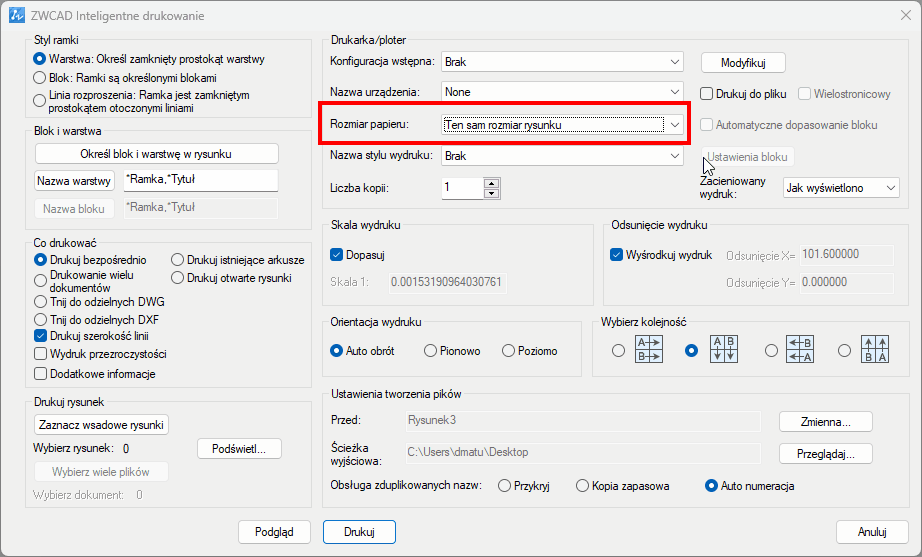 Automatyczny rozmiar papieru