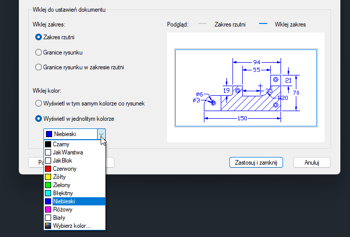 Kolor wklejanych obrazków CAD