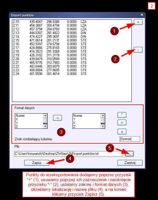 Eksportuj współrzędne punktów do pliku tekstowego 2