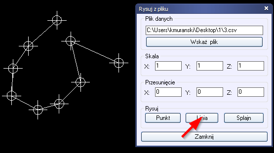 Rysuj na podstawie współrzędnych z pliku csv 5