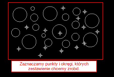 Stwórz zestawienie współrzędnych punktów okręgów i bloków 1