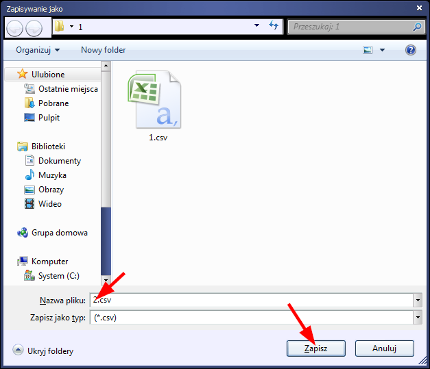 Zapisz wskazane współrzędne w pliku csv 2