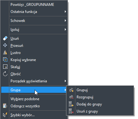 opcje edycji grup zwcad