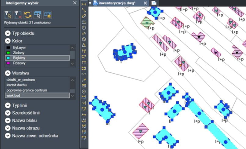 Obiekty w ZWCAD zaznaczone za pomocą inteligentnego wyboru