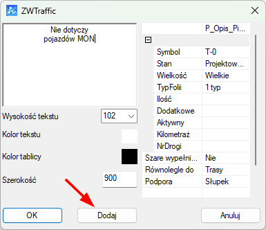Dodawanie tabliczki do istniejącego znaku