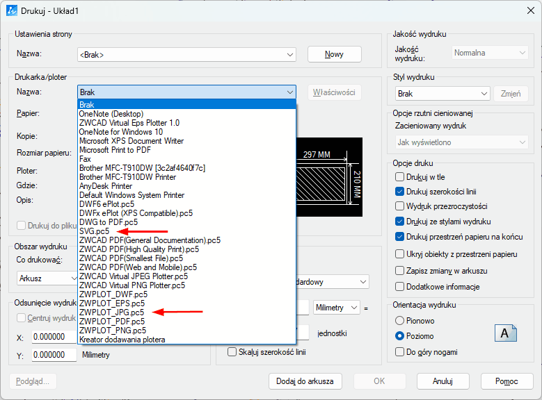 Drukowanie plików graficznych w ZWCADzie