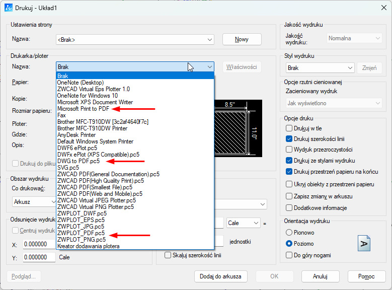 Drukowanie PDF-ów w programie ZWCAD