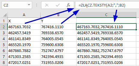 laczenie tekstow excel