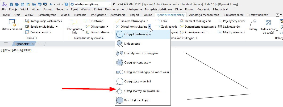 Okrąg styczny do dwóch linii