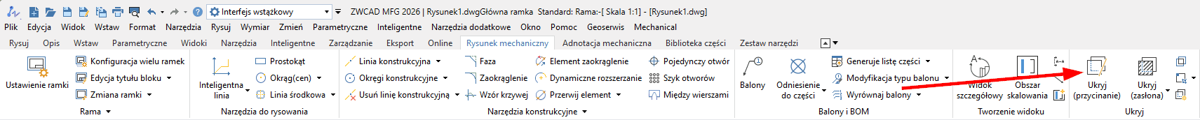 Wstążka do przycinania obiektów leżących poniżej Wstążka do przycinania obiektów leżących poniżej