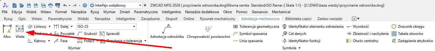 Wymiarowanie obiektów na wstążce w ZWCADzie MFG