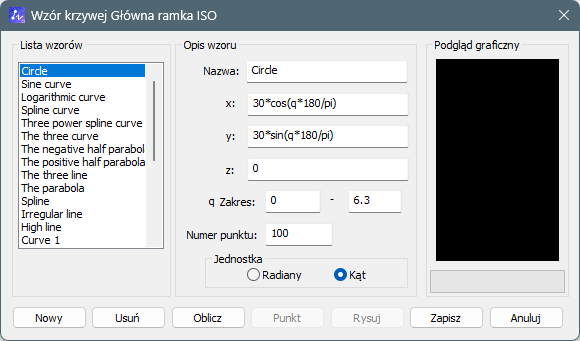 Okno do rysowania przepisów funkcji w CAD