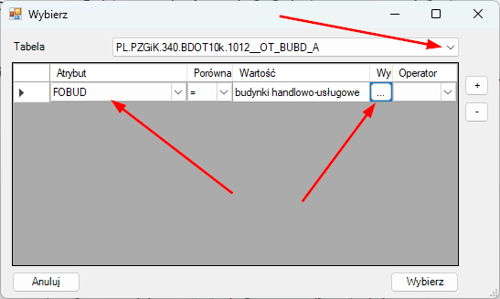 Opcje wybierania atrybutów Opcje wybierania atrybutów