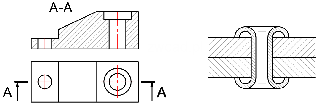 Przykłady rysunków technicznych z zakreskowanymi przekrojami wykonane w programie CAD przyklady kreskowan na rysunku technicznym