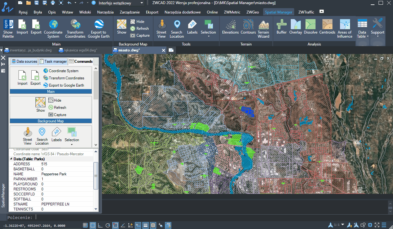Zrzut ekranu z nakładki Spatial Manager Zrzut ekranu z nakładki Spatial Manager