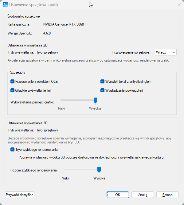 Wspomaganie sprzętowe w ZWCAD