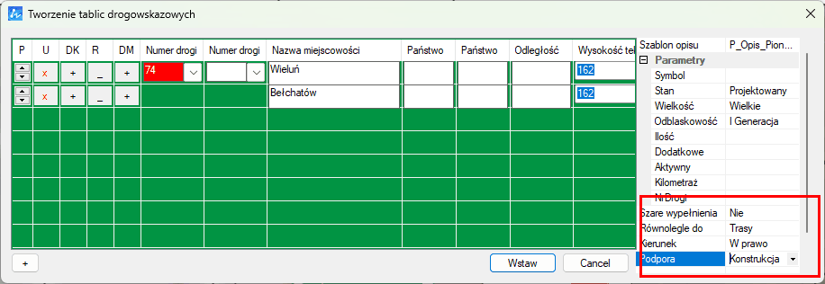 Wstawianie konstrukcji znaku E-4
