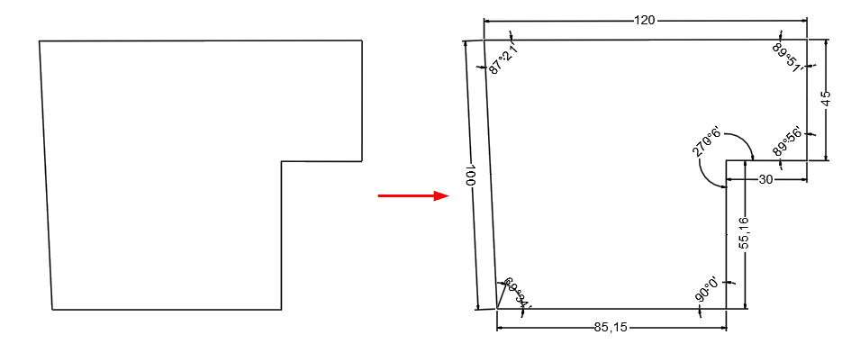 Wymiarowanie zamkniętej polilinii jedną funkcją