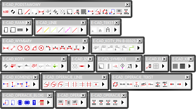 e cad podstawowy menu