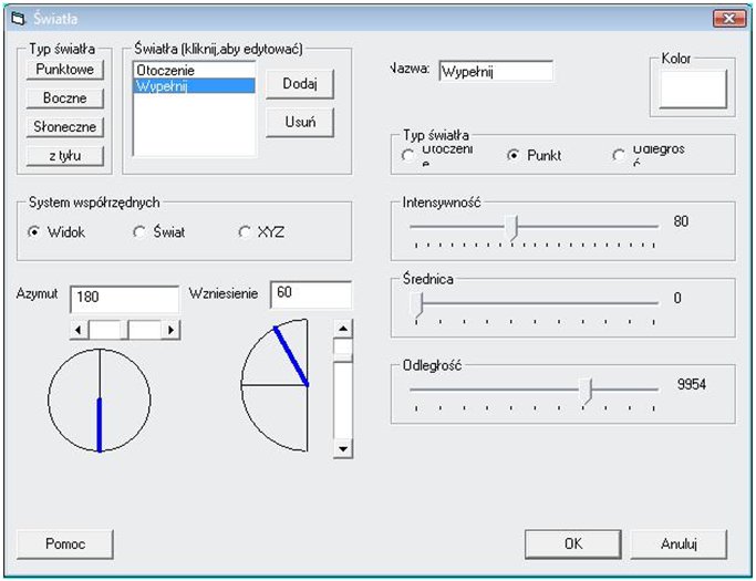 okno dialogowe swiatla