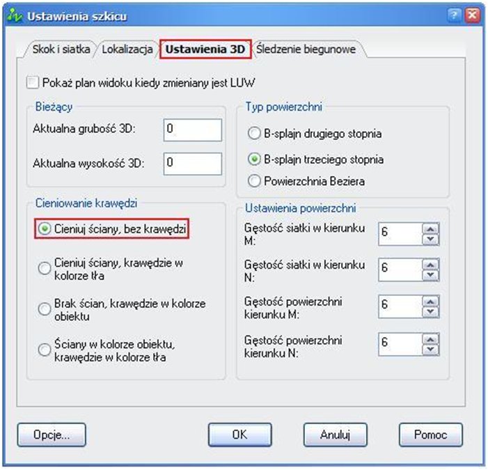 okno ustawienia szkicu