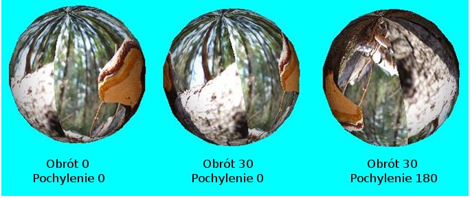 proejkcja sferyczna - obrot i pochylenie