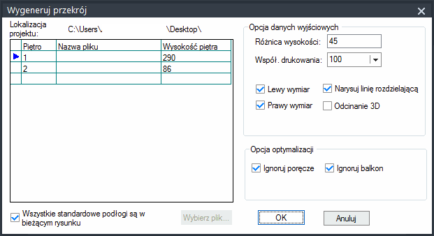 przekroj dialog box