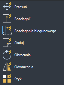 Lista akcji bloków dynamicznych w ZWCAD 2024