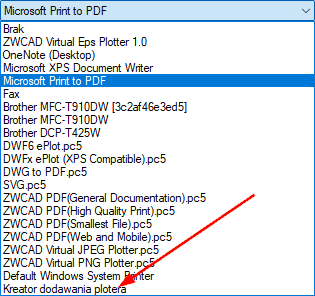Dodawanie plotera w ustawieniach wydruku