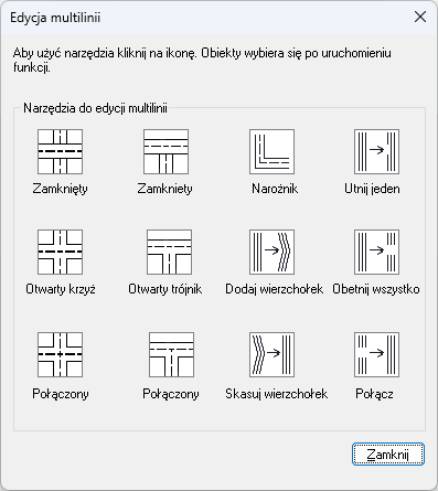 Panel edycji multilinii pojawiający się po wpisaniu polecenia EDMLIN