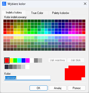 Indeks koloru w ZWCAD