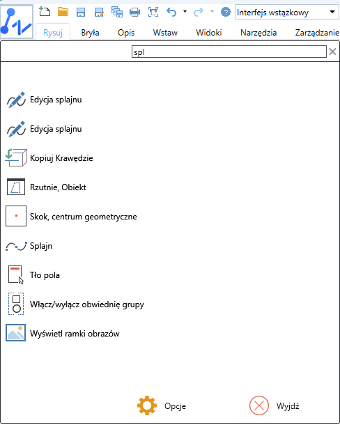 Menu opcji w ZWCAD pokazujące się po kliknięciu na logo programu CAD