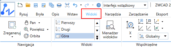 Menu widoków w programie ZWCAD