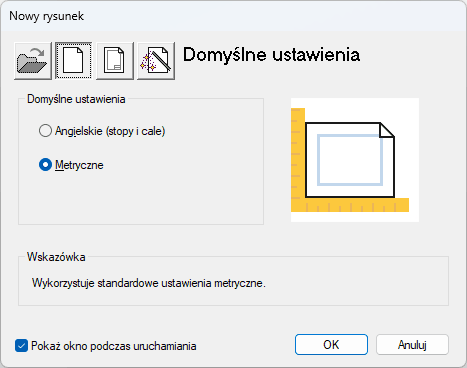 Menu tworzenia nowego rysunku w programie ZWCAD